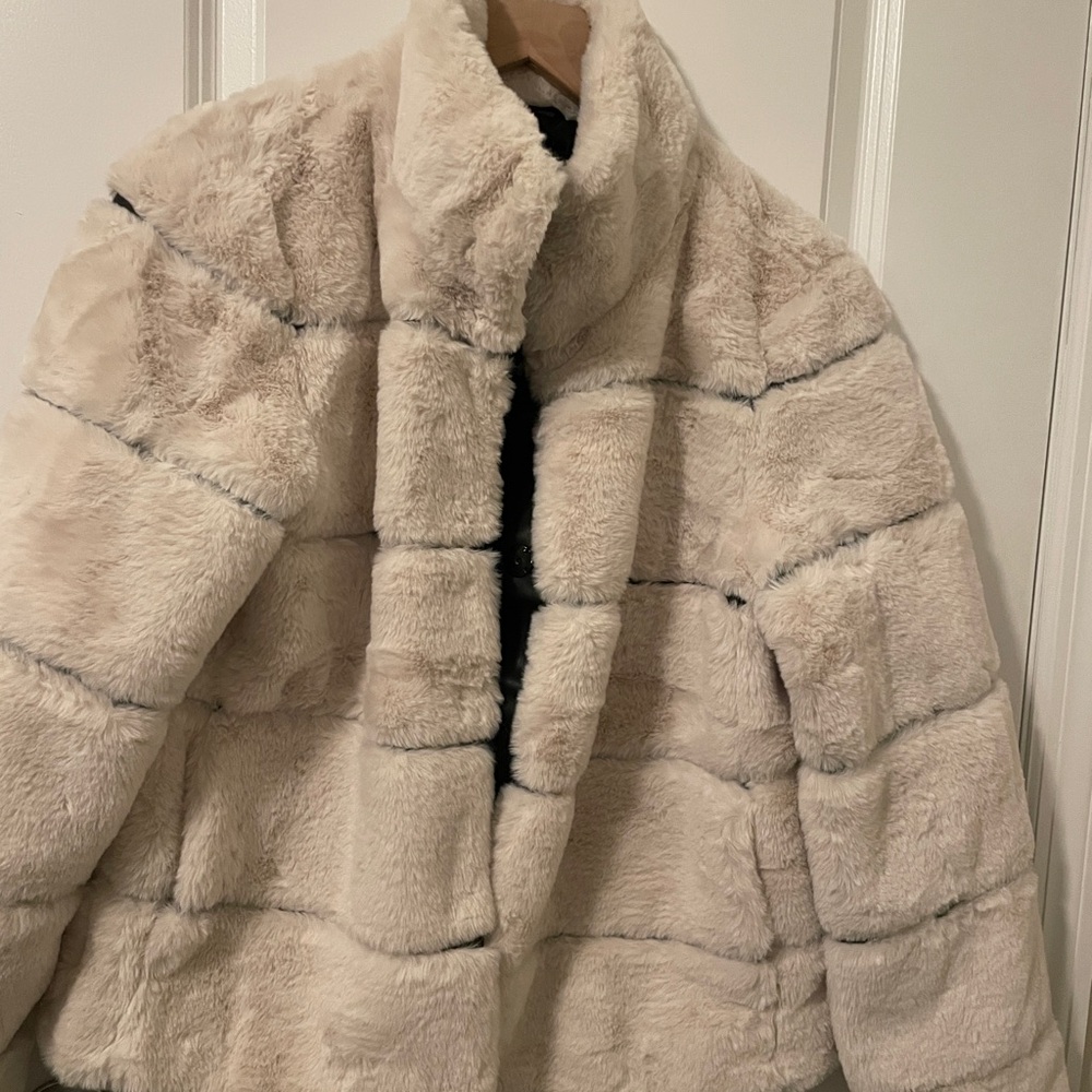 Karl Lagerfeld Plush Cream Teddy Jacket